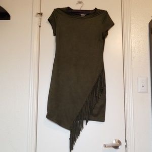 ✔Suede Olive Green Dress